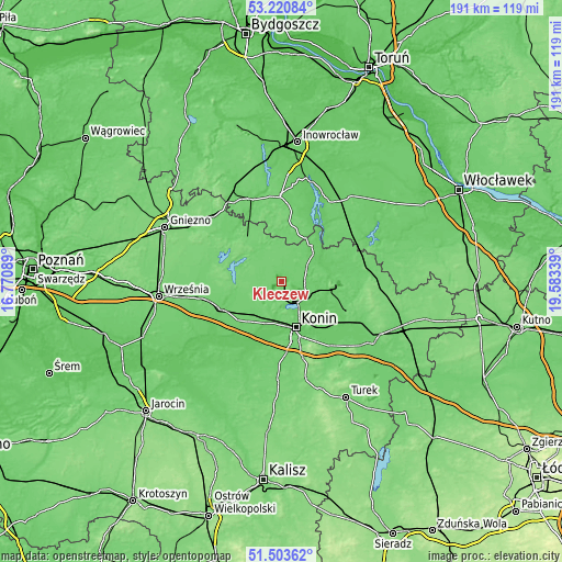 Topographic map of Kleczew