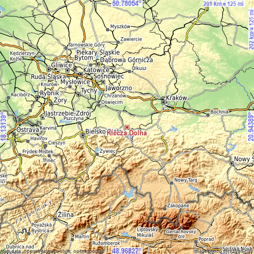 Topographic map of Klecza Dolna