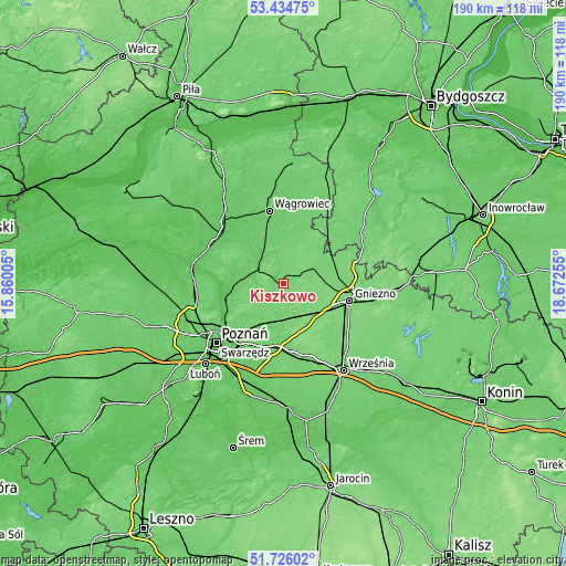 Topographic map of Kiszkowo