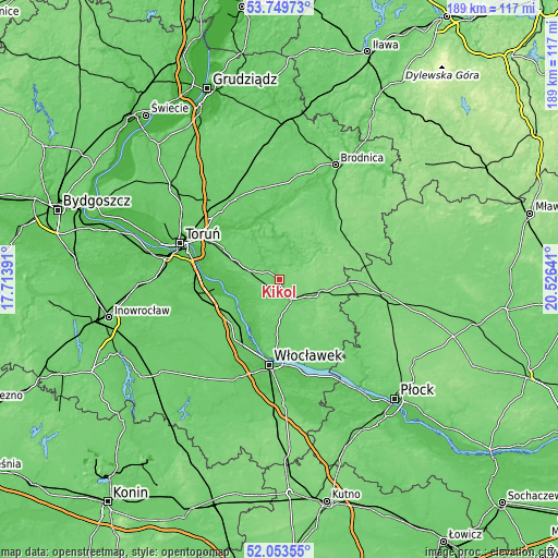 Topographic map of Kikół