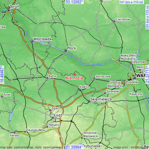 Topographic map of Kiernozia