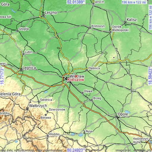 Topographic map of Kiełczów