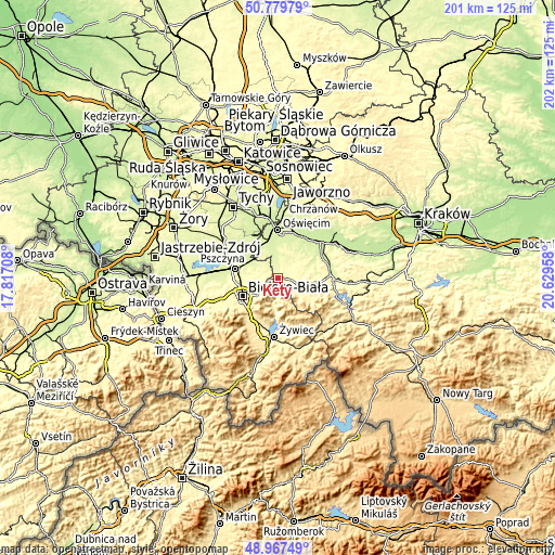 Topographic map of Kęty