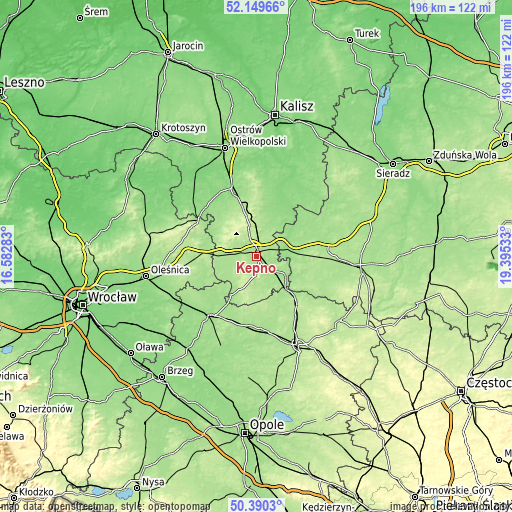 Topographic map of Kępno