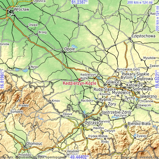 Topographic map of Kędzierzyn-Koźle