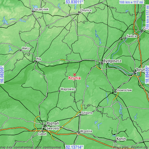 Topographic map of Kcynia