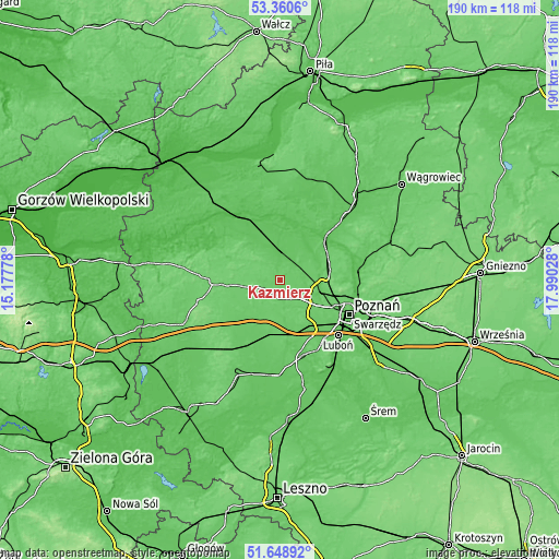 Topographic map of Kaźmierz