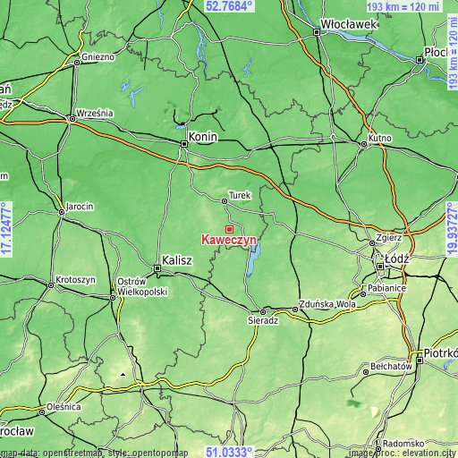 Topographic map of Kawęczyn