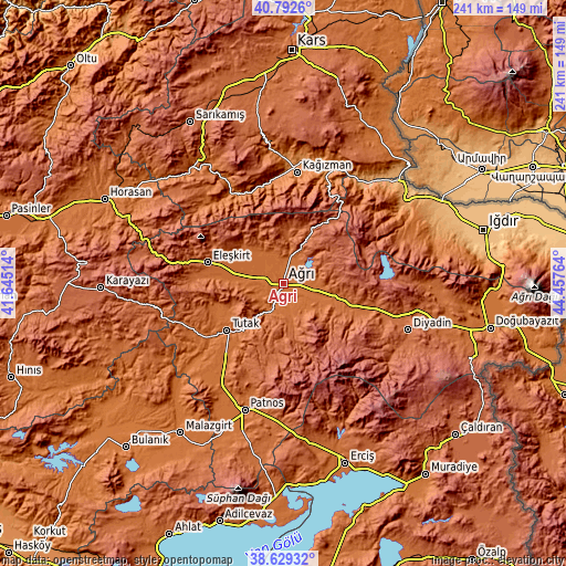 Topographic map of Ağrı