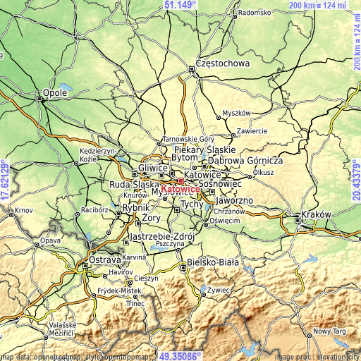 Topographic map of Katowice