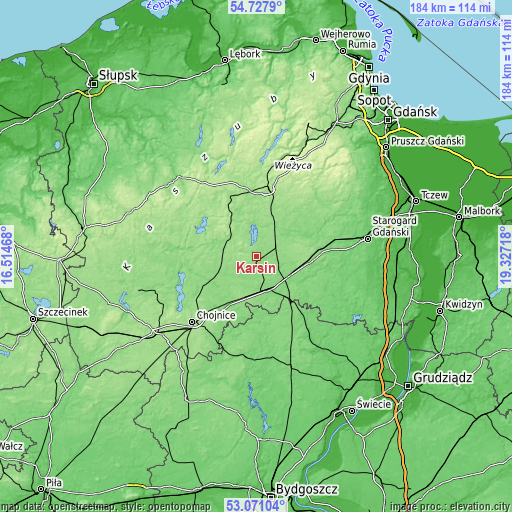 Topographic map of Karsin