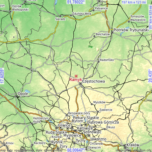 Topographic map of Kamyk