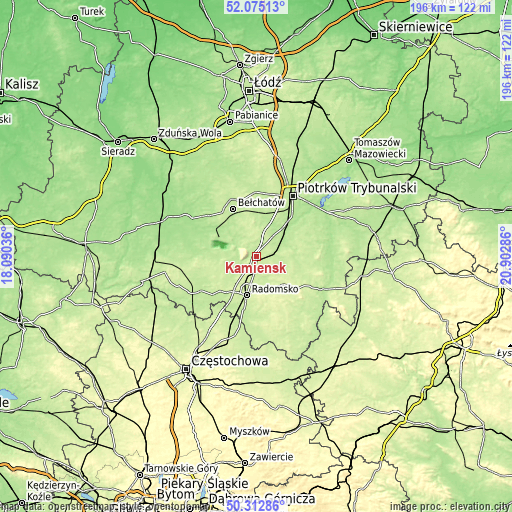Topographic map of Kamieńsk