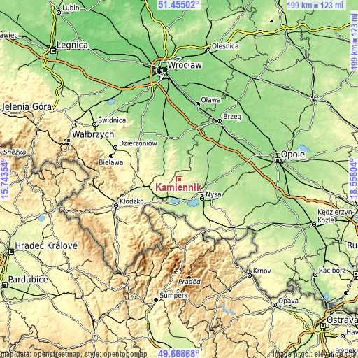 Topographic map of Kamiennik