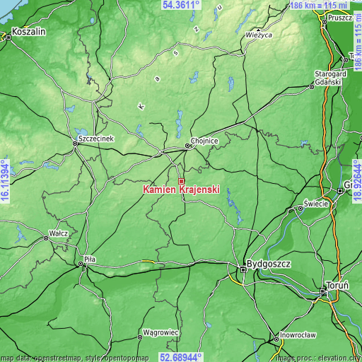 Topographic map of Kamień Krajeński