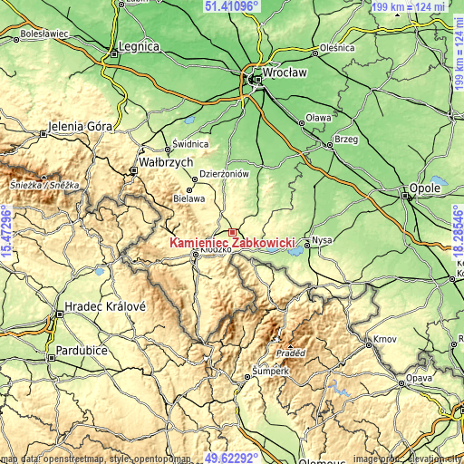 Topographic map of Kamieniec Ząbkowicki