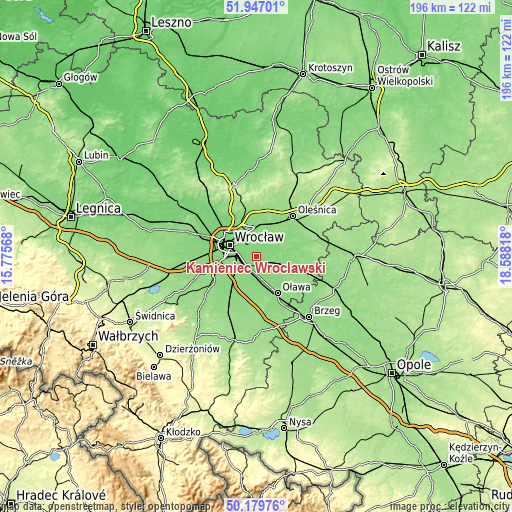 Topographic map of Kamieniec Wrocławski