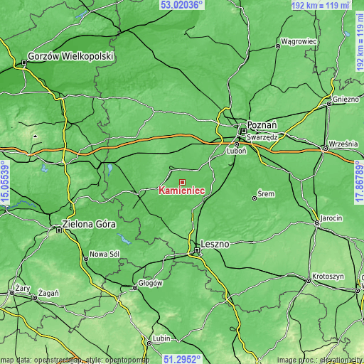 Topographic map of Kamieniec