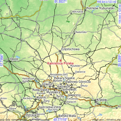 Topographic map of Kamienica Polska