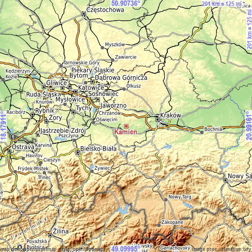 Topographic map of Kamień