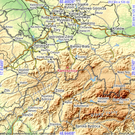 Topographic map of Kamesznica