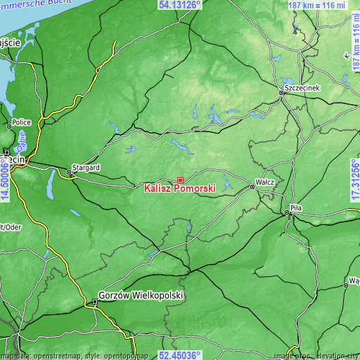 Topographic map of Kalisz Pomorski