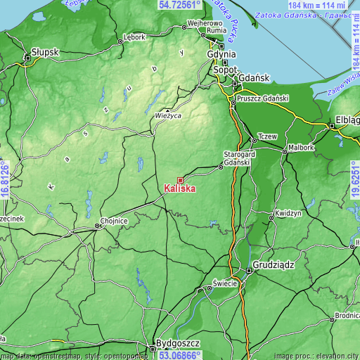 Topographic map of Kaliska