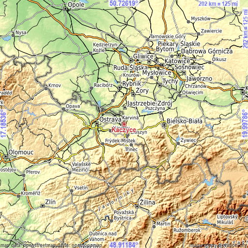 Topographic map of Kaczyce