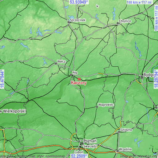 Topographic map of Kaczory