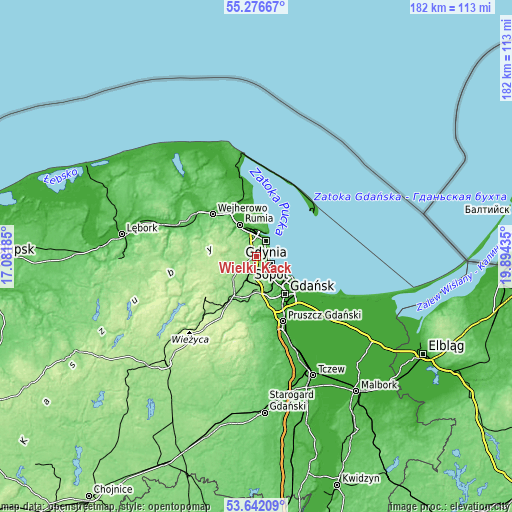 Topographic map of Wielki Kack