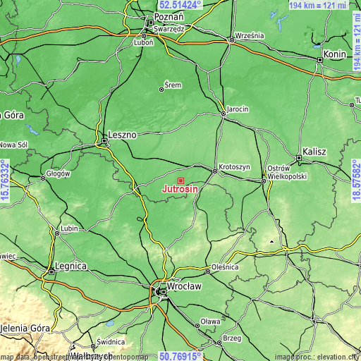 Topographic map of Jutrosin