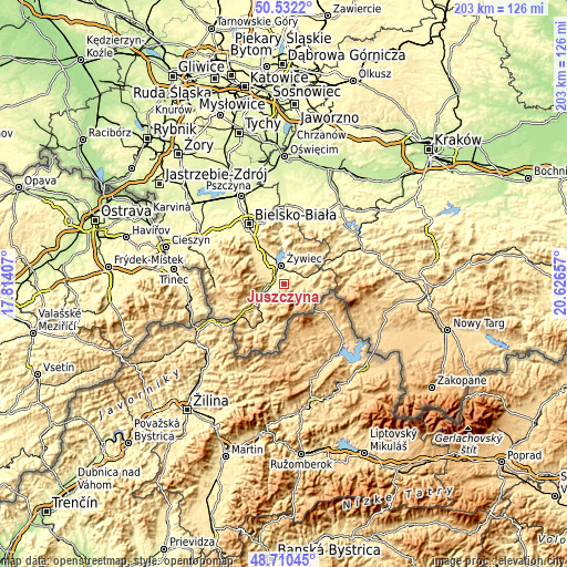 Topographic map of Juszczyna