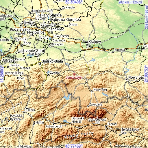 Topographic map of Juszczyn