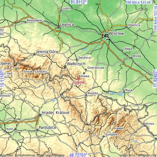 Topographic map of Jugów