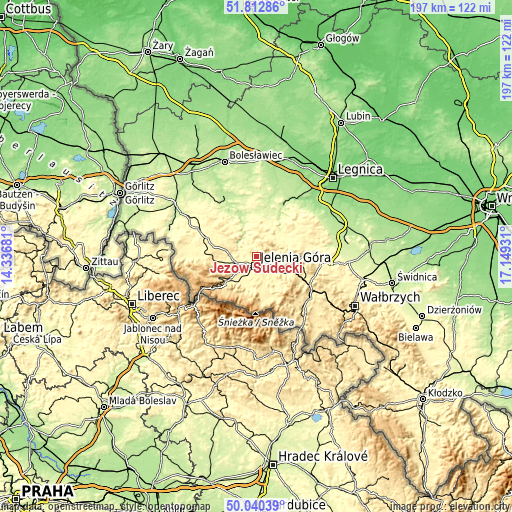 Topographic map of Jeżów Sudecki