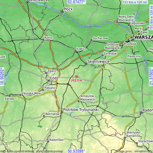 Topographic map of Jeżów