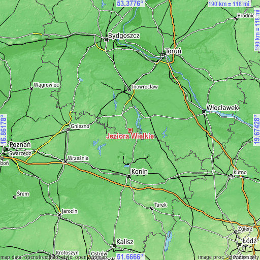 Topographic map of Jeziora Wielkie