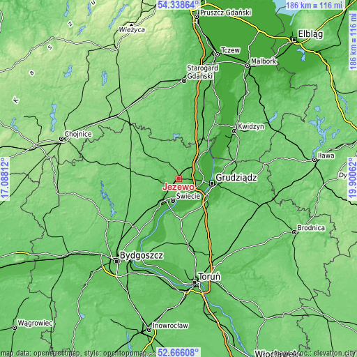 Topographic map of Jeżewo