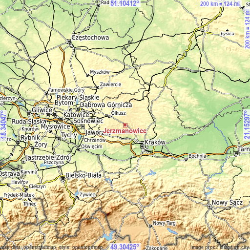 Topographic map of Jerzmanowice