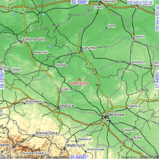 Topographic map of Jemielno