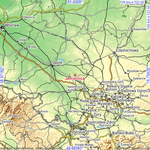 Topographic map of Jemielnica