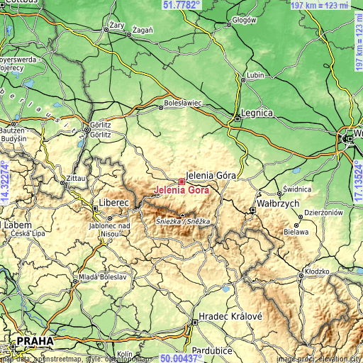 Topographic map of Jelenia Góra