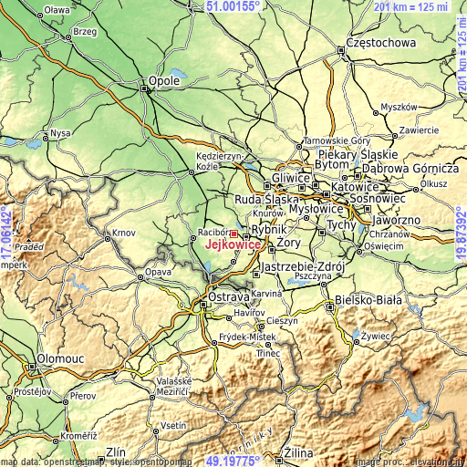 Topographic map of Jejkowice