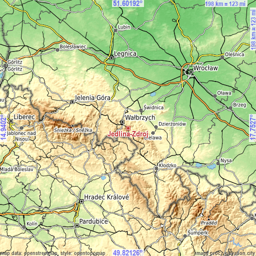 Topographic map of Jedlina-Zdrój