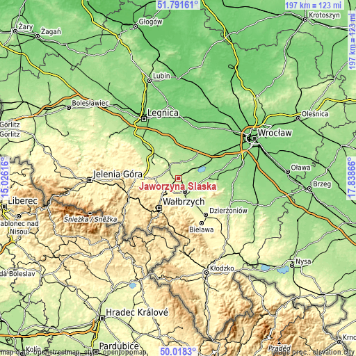 Topographic map of Jaworzyna Śląska