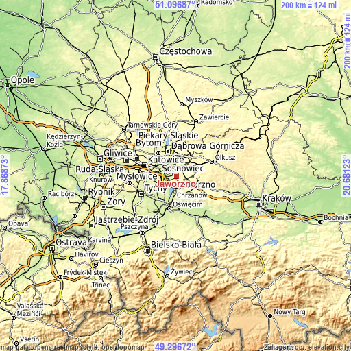 Topographic map of Jaworzno