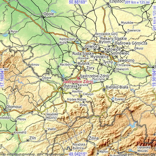 Topographic map of Jastrzębie Zdrój