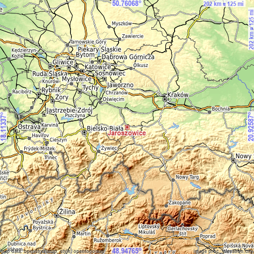 Topographic map of Jaroszowice