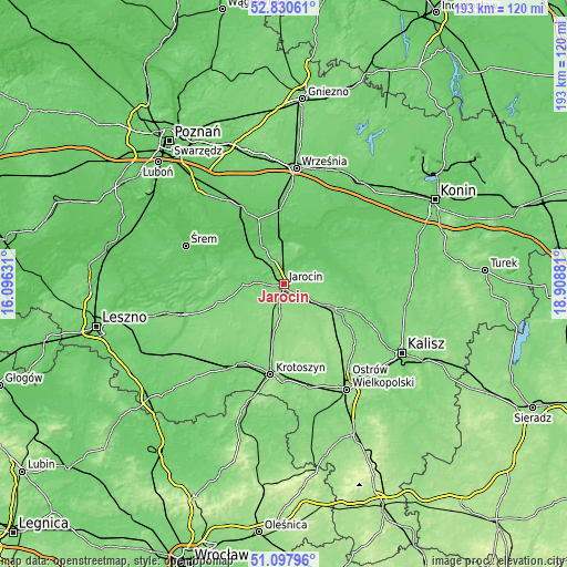 Topographic map of Jarocin