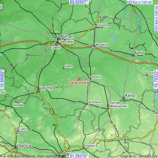 Topographic map of Jaraczewo